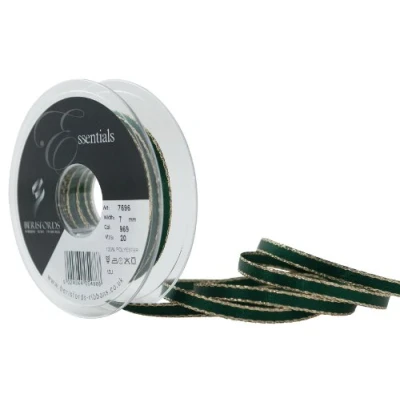 Image of Berisfords 7 mm Gold Edge Satin Ribbon, Forest