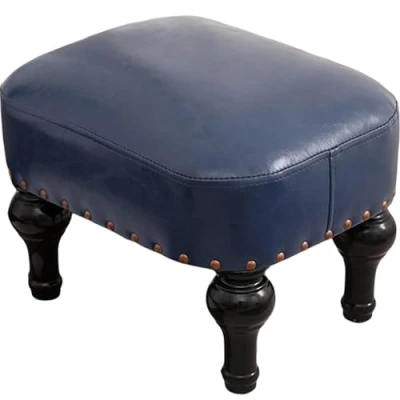 Image of DiicMa Small Footstool Ottoman Leather Upholstered Footrest Wooden Foot Rest Stool Sofa for Living Room (Color : Blue)