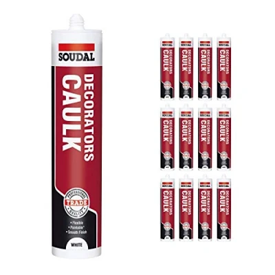 Image of Pack of 12, Soudal Decorator Caulk Gap &amp; Crack Filler Acrylic Silicone Adhesive Sealant