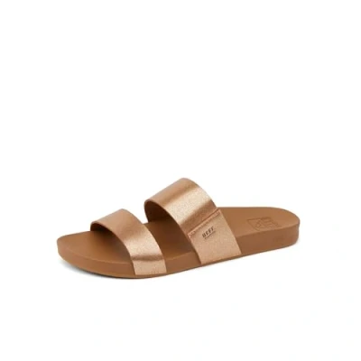 Image of Reef Womens Sandals Vista Vegan Leather Slides for Women With Cushion Bounce Footbed, Copper/Tan, 5 UK
