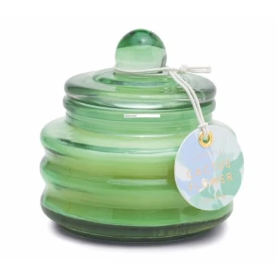 Image of Paddywax Scented Candles Beam Collection Small Artisan Luxury Glass Jar Candle with Lid, 85g, Green Cactus Flower
