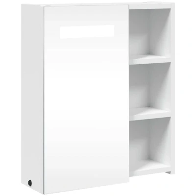 Image of vidaXL Bathroom Mirror Cabinet Wall Mounted White Vanity with LED Light and Ample Storage Moisture Resistant Engineered Wood
