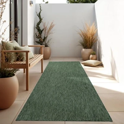 Image of Paco Home Indoor &amp; Outdoor Rug Kitchen Monochrome Mottled Pattern, Size:60x100 cm, Colour:Green