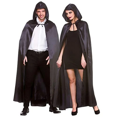 Image of Wicked Costumes Adult Deluxe Black Satin Hooded Cape Fancy Dress Accessory (140cm)