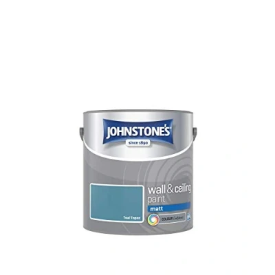 Image of Johnstone&#039;s Wall &amp; Ceiling Paint Teal Topaz Matt Finish Emulsion Fantastic Coverage Easy to Apply Dry in 1 2 Hours 12m2 per Litre 2.5L