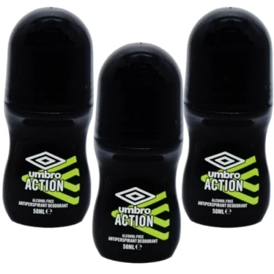 Image of 3x Umbro Action Antiperspirant Roll on Deodorant 50ml (With A Free Fridge Magnet)
