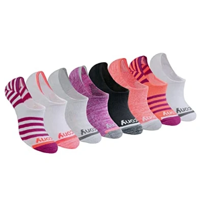 Image of Saucony Women&#039;s 8 Pairs No Show Cushioned Invisible Liner Socks, Berry (8 Pairs), Shoe Size: 2 5 UK