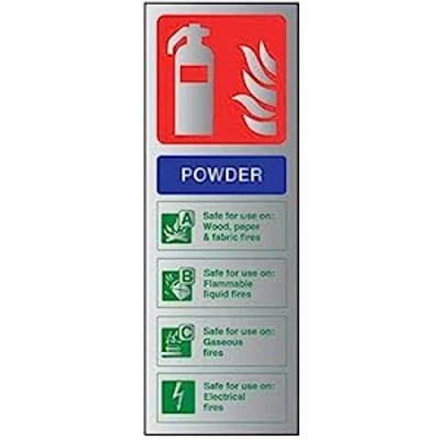 Image of V Safety Fire Extinguisher Powder ID Sign 100mm x 280mm 3mm Brushed Alu Comp