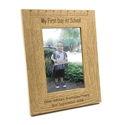 Image of ukgiftstoreonline Personalised Engraved My First Day Of School Wooden Photo Frame Keepsake (5 x 7 Inch)