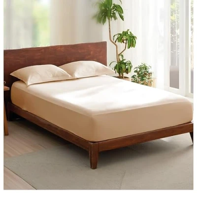 Image of Rehan &amp; Co 100% Egyptian Cotton Fitted Sheets 300 Thread Count Breathable Hotel Qulaity Bedding 12 / 30cm Deep Bed Sheet. (Beige Sheet, Single)