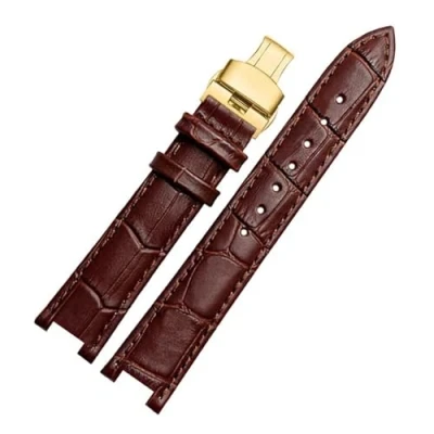Image of DKWOIS Leather Watchband Compatible With MK Mk2277 2425 Table Notch Watch Band Michael Kors Mike Coles Female Strap Band(Brown gold buckle,18x9mm)