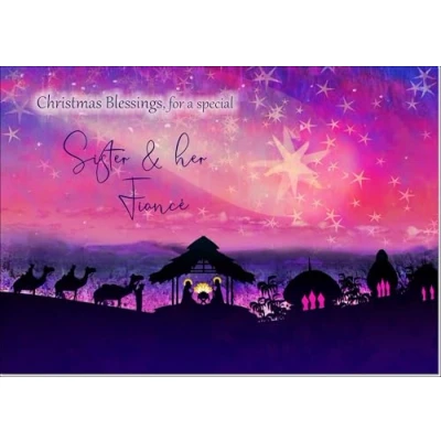 Image of doodlecards Sister and Fiance Christmas Card Nativity Scene Evening Watercolour Medium Size for &amp; with Plain Envelope