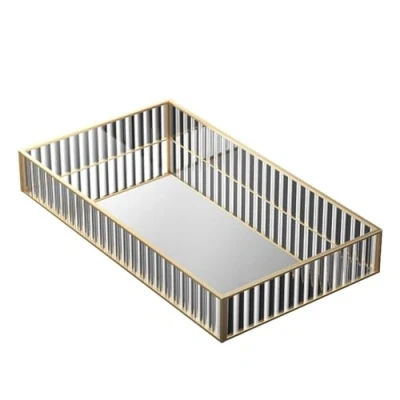 Image of SaiDuoDuo Large Mirror Makeup Vanity Tray, Glass Perfume Cosmetic Jewelry Organizer, Rectangle Mirrored Decorative Tray for Vanity,Bathroom,Dressing Table,Gold,L
