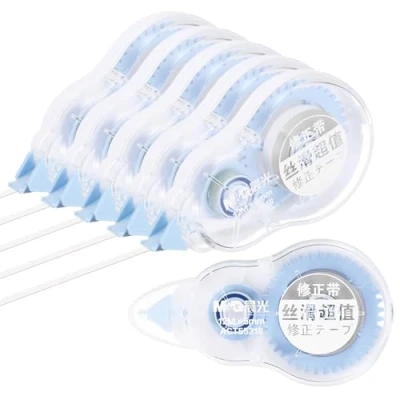 Image of M&amp;G 6 Pack 39 Ft White Out Tape, Correction Tape Tear Resistant Whiteout Easy to Use Instant Bulk Cute Transparent Dispenser for Classroom Office Home, Blue