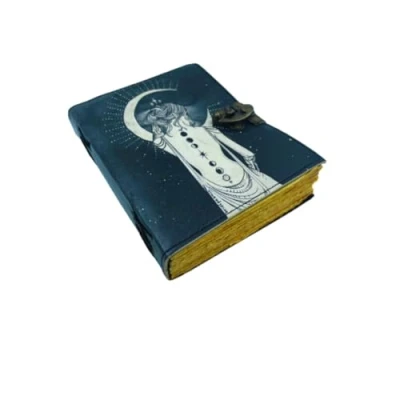 Image of OVERDOSE Lady With Moon Design UV Print Leather Journal Brass C Lock Handmade Unlined Deckle Vintage Paper Sketchbook &amp; Notebook 6 x 8 inches 15 20 cm A5