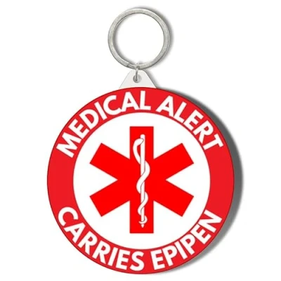 Image of Gift Insanity MEDICAL ALERT RED BACKGROUND CARRIES EPIPEN 58mm Keyring, White