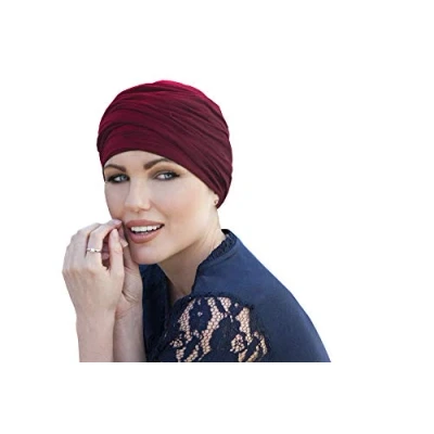 Image of MASUMI Chemo Organic Headwear SCARLET Turban Hat Cancer for Women with Hair Loss Alopecia Hats &amp; Coverings 95% Cotton (Colour: Red Rose)
