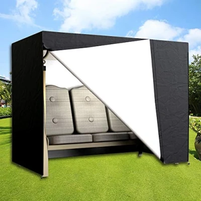 Image of 3 Seater Garden Swing Seat Cover Waterproof 210D Black Chair Covers Windproof Anti UV Outdoor Patio Protective All Weather Canopy Furniture for