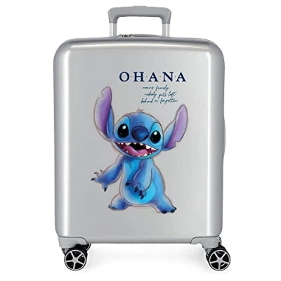 Image of Disney 100 Stitch Cabin Suitcase Grey 40 x 55 20 cm Hard ABS Built in TSA Closure 38.4 L 2 kg 4 Double Wheels Hand Luggage, Grey, One Size,