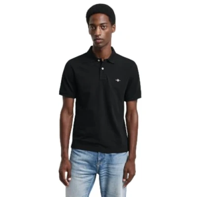 Image of Gant Mens Regular Fit Embroidered Archive Shield Polo Black material_cotton Size Large