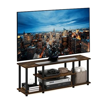Image of Furinno Turn N Tube No Tools 3D 3 Tier Entertainment TV Stands, Amber Pine/Black