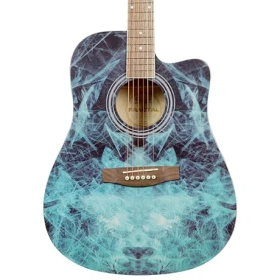 Image of Lindo Fractal Acoustic Guitar Graphic Art Finish Designed in the UK (Gig Bag Included) Ideal for Beginners to Intermediates Solid Walnut Fretboard and Bridge