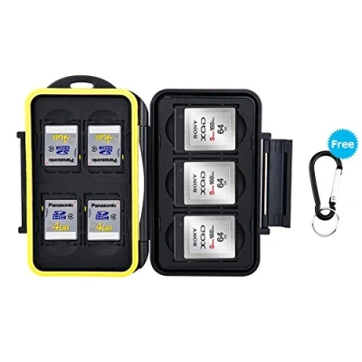 Image of JJC Memory Card Case Water resistance Carrying Holder 7 Slots Storage 4 PCS SD/SDHC/SDXC Cards and 3 XQD Protector Box with Carabiner