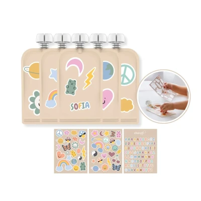 Image of On the Go Re usable Food Storage Pouch 150ml 5PK RETRO RAINBOW