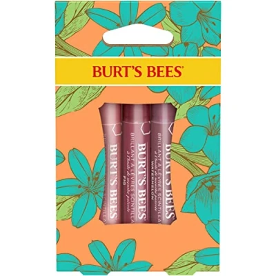 Image of Burt&#039;s Bees Lip Colour Gift Set, 3 Shimmers in Peony, Rhubarb and Fig Shades, Petal Kisses, x 2.6 g