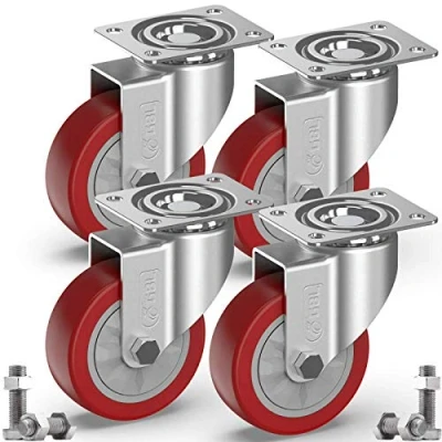 Image of GBL Heavy Duty Castor Wheels + Screws 100mm up to 600KG Pack of 4 No Floor Marks Silent Caster for Furniture Rubbered Trolley Silver Castors