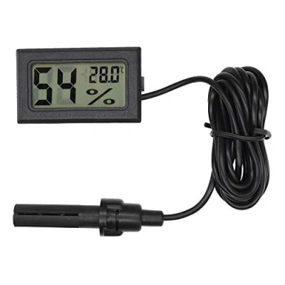 Image of Eidyer Digital Thermometer Hygrometer, Mini Probe Embedded Thermometers Temperature Humidity Gauge Meter for Reptile Incubator Aquarium Poultry Office Living Room Black, 4.8cmx2.8cmx1.5cm