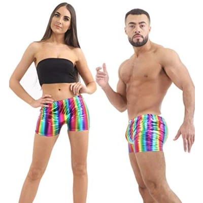 Image of Crazy Chick® Men Women Shiny Metallic Dance Wear Shorts Casual Rainbow Gay Pride Hot Pants Unisex Fancy Dress Wet Look (Large/X Large)