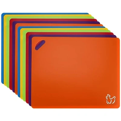 Image of FUNSUEI 12 PCS 30 x 38cm Flexible Plastic Chopping Board Mats, Coloured Cutting Set, Extra Thick Set with Holes, Large Food Boards for Kitchen