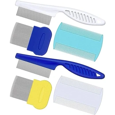 Image of AOSEA 6 Pieces Flea Comb for Cats Dogs Lice Combs Fine Tooth Grooming Set Remove Float Hair Tear Marks Tick Removal Tool,White