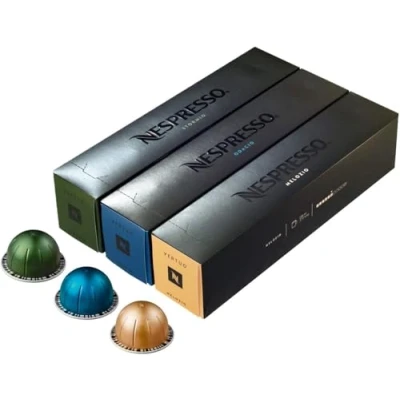 Image of Nespresso Vertuo Coffee Pods, Pack of 30, 10 x Melozio, Stormio, Odacio capsules for Machines. Make Espressos, Cappuccino and Lattes at home. Recyclable Pods.