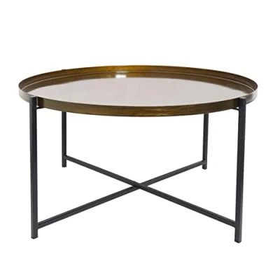 Image of ASPECT Cassia Round Metal Foldable Tray Top Coffee Table, Antique Brass, 75 Dia x 45 H cm