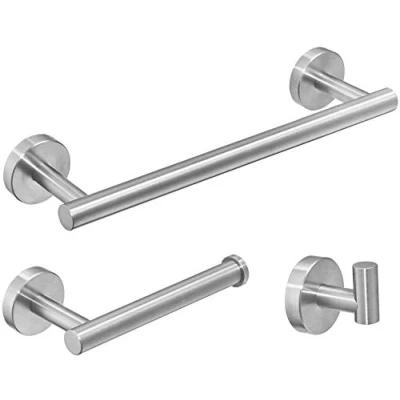 Image of YUET Silver Bathroom Accessories Accessory Bars Set Hand Towel Holders Ring Rails For Bathrooms SUS 304 Stainless Steel Hardware Wall Mounted Rack, 12&quot; Bath Bar + Toilet Paper Holder Robe Hook