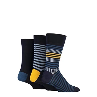 Image of 3 Pair Cosmic Blue / Dark Amethyst Comfort Cuff Gentle Bamboo Striped and Plain Socks with Smooth Toe Seams Men&#039;s 7 11 Mens SOCKSHOP