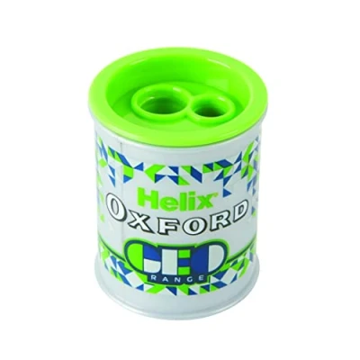 Image of Helix Oxford Geo Barrel Pencil Sharpener 2 Hole Green, 044101