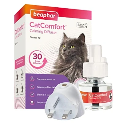 Image of Beaphar CatComfort Calming Starter Kit Diffuser Plug in With Refill Reduces Anxiety &amp; Stress Cats Helps Ease Fear of Fireworks Covers 70m² Area Lasts Up To 30 Days