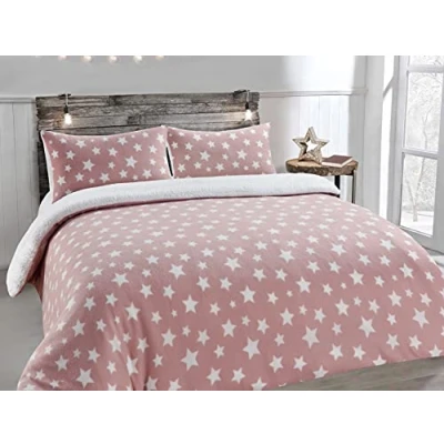 Image of IHIDirect King Size Teddy Fleece Sherpa Cosy Winter Warm Duvet Cover &amp; Pillowcase Bedding Set Pink