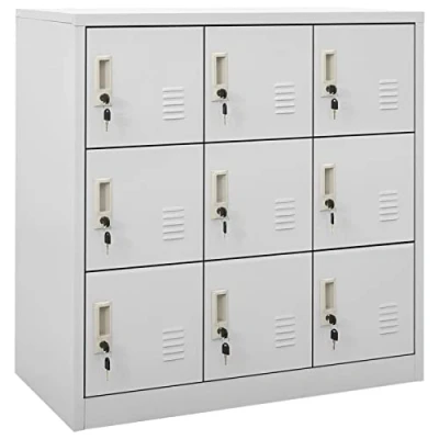 Image of Susany Locker Cabinet, Office Workplace Metal Cabinet Storage Bathroom Shelf, Organiser, With 9 Lockers, Light Grey 90x45x92.5 cm Steel