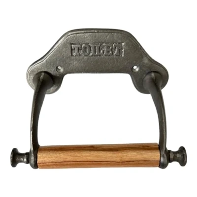 Image of Cast Iron Toilet Paper Roll Holder Wooden Bathroom Loo