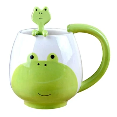 Image of Frog Ceramic Mug, Hand Painted Cartoon Coffee Cup Mug with Spoon Animal Cups for Tea, Milk, Coffee, 300ML