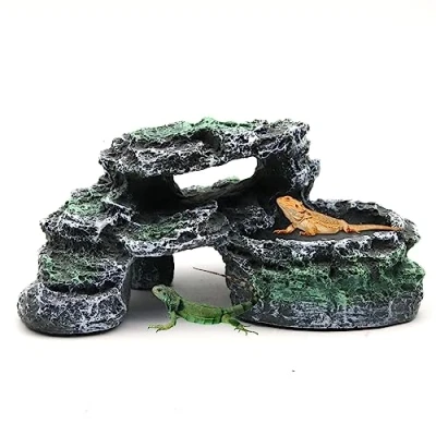 Image of Reptile Hideout Cave Turtle Basking Platform Simulation Rock Fish Hide Habitat for Gecko Spiders Lizards Tortoise Aquarium