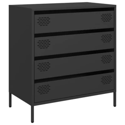 Image of vidaXL Black Sideboard Cold Rolled Steel Storage Cabinet with Drawers &amp; Shelves, Modern Metal Furniture for Bedrooms, Offices Living Rooms, 68x39x73.5 cm