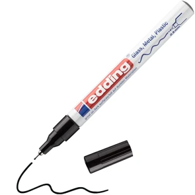 Image of edding 780 gloss paint marker black pack of 1 extra fine round nib 0.8 mm pen for glass, pebbles, wood, plastic, paper waterproof, high coverage
