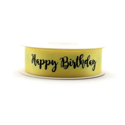 Image of OMISS Yellow Ribbon with Black Writing Happy Birthday Decoration (Yellow)