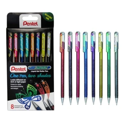 Image of Pentel Hybrid Dual Metallic Liquid Gel Roller Pen YK110/8 M Pack of 8 Pens in 16 Shimmering Colours