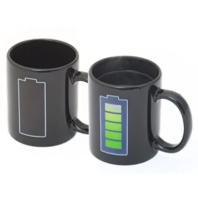 Image of Animated coffee cup with rechargeable battery mug tea thermo effect heat colour change.